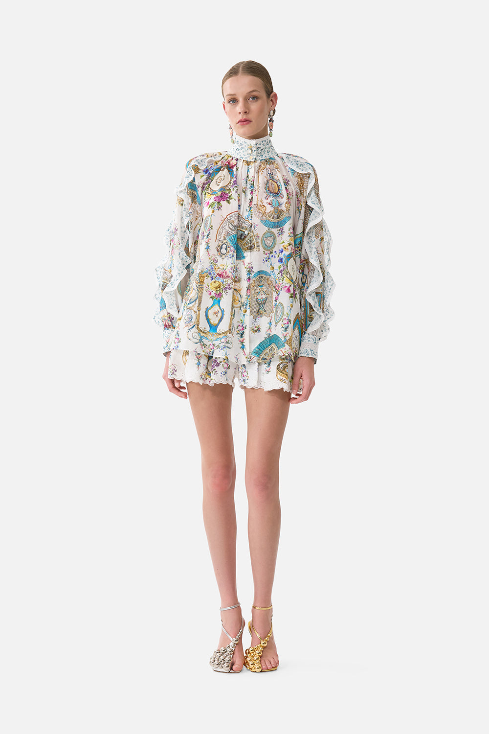 The CAMILLA RELAXED BLOUSE WITH FRILL SLEEVE DETAIL ART FOR THE ARTISANS in our  print.