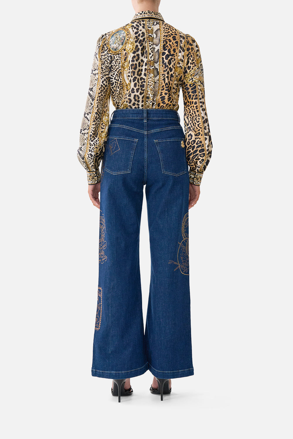 The CAMILLA Jenna High Waisted Flare Denim in our Denim print.