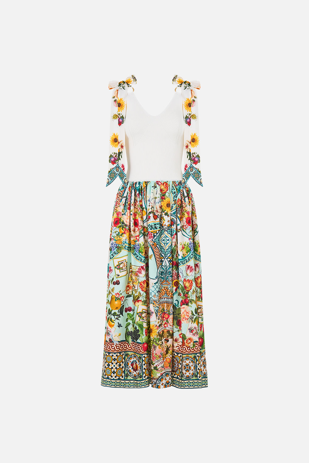 KNIT BODICE SILK SPLICED MIDI DRESS MAGIC OF THE MERCADO
