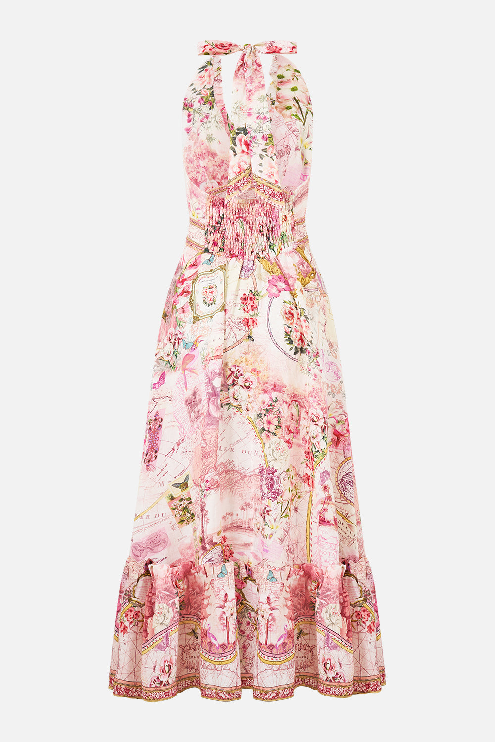 RUFFLE NECK HALTER DRESS JOURNAL DE VOYAGE