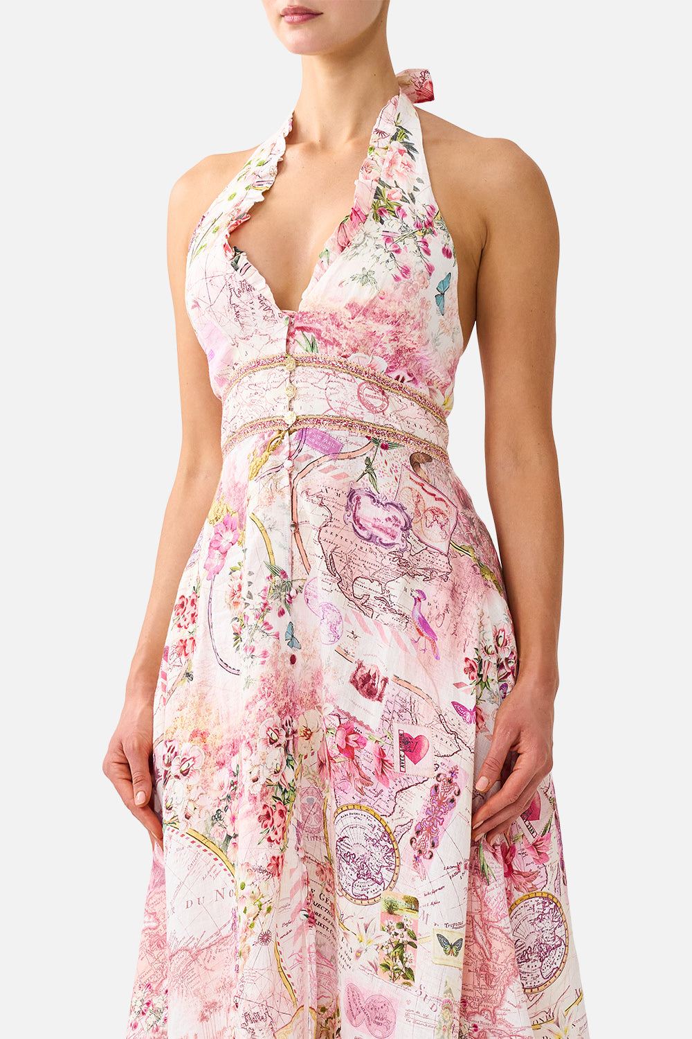 RUFFLE NECK HALTER DRESS JOURNAL DE VOYAGE