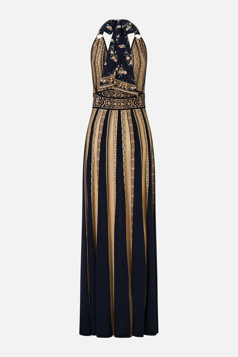 HALTER NECK KNIT DRESS WITH SILK TIE VERSAILLES OR DIE