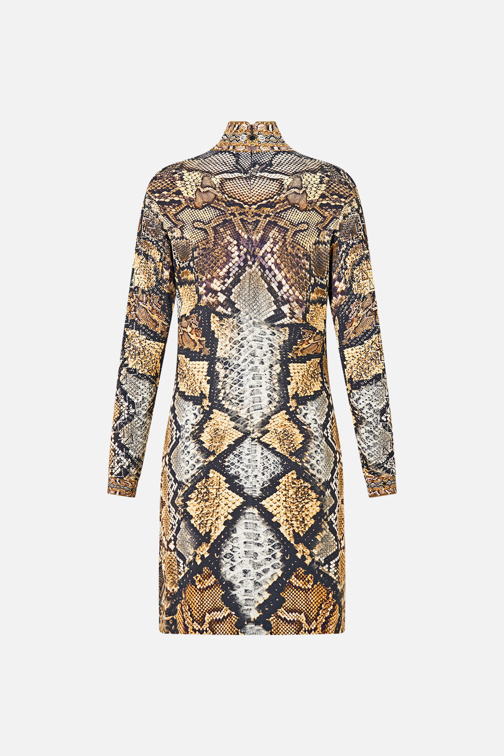 The CAMILLA Long Sleeve Fitted Mini Dress in Print Animalia Heirlooms. Ghost View Back