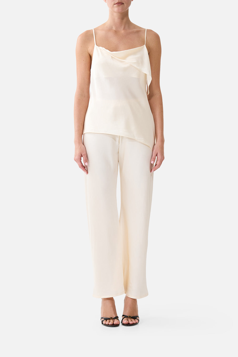 The CAMILLA Asymmetric Draped Top Silk Essentials in our Silk Essentials print.