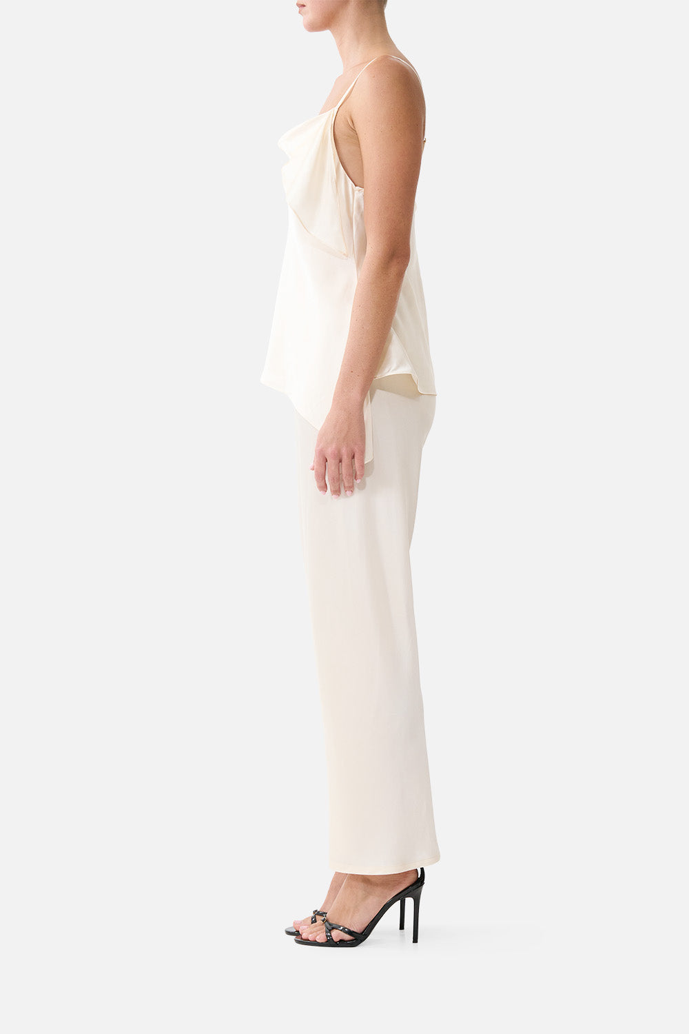 The CAMILLA Asymmetric Draped Top Silk Essentials in our Silk Essentials print.