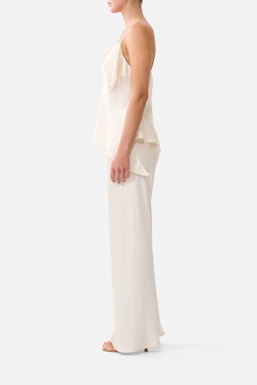 The CAMILLA Asymmetric Draped Top Silk Essentials in our Silk Essentials print.