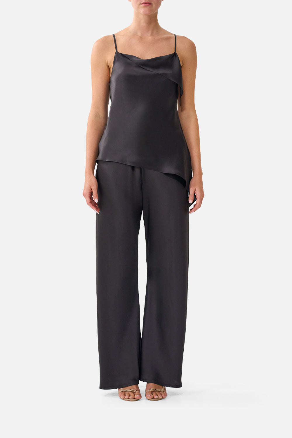 The CAMILLA Asymmetric Draped Top Silk Essentials in our Silk Essentials print.