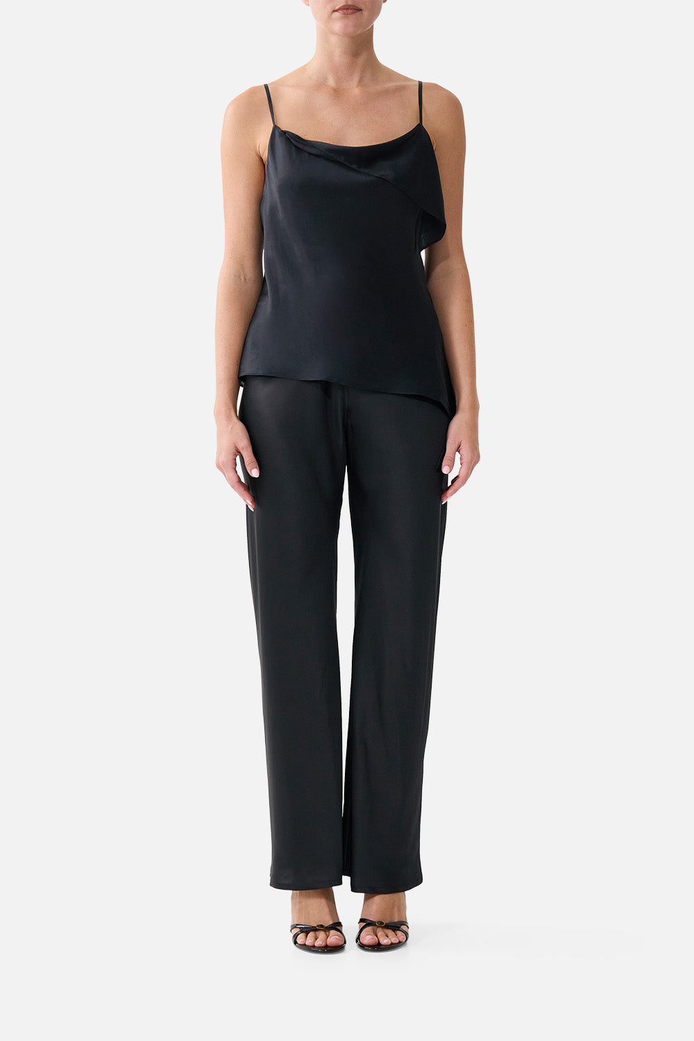 The CAMILLA Asymmetric Draped Top Silk Essentials in our Silk Essentials print.