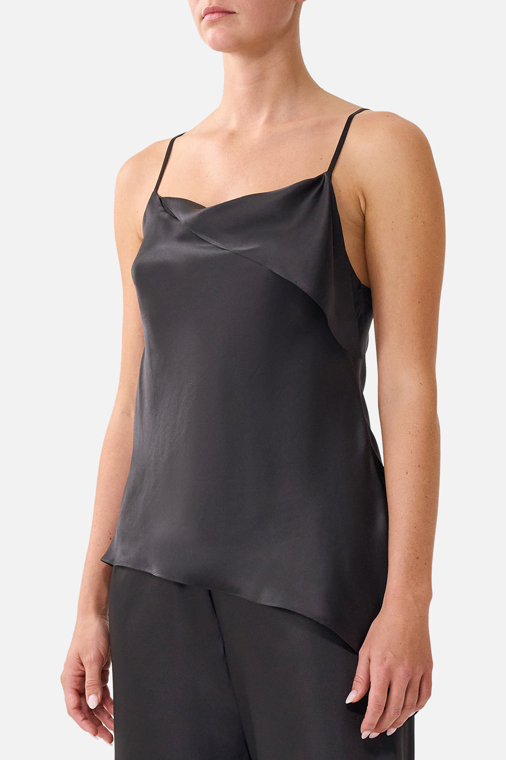 The CAMILLA Asymmetric Draped Top Silk Essentials in our Silk Essentials print.