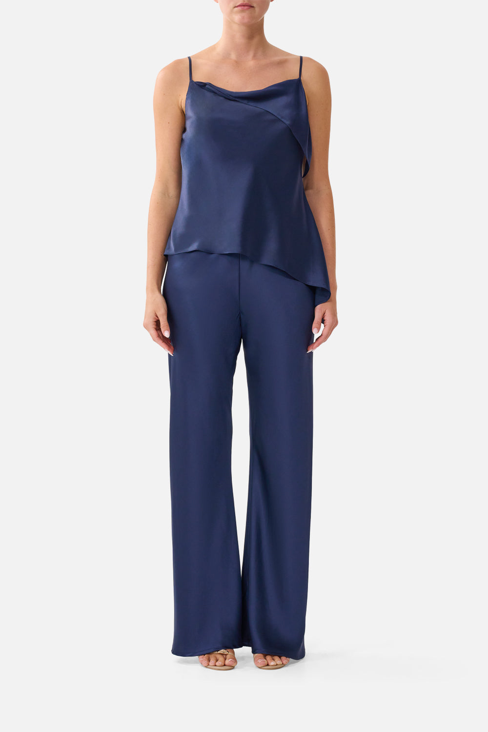 The CAMILLA Asymmetric Draped Top Silk Essentials in our Silk Essentials print.