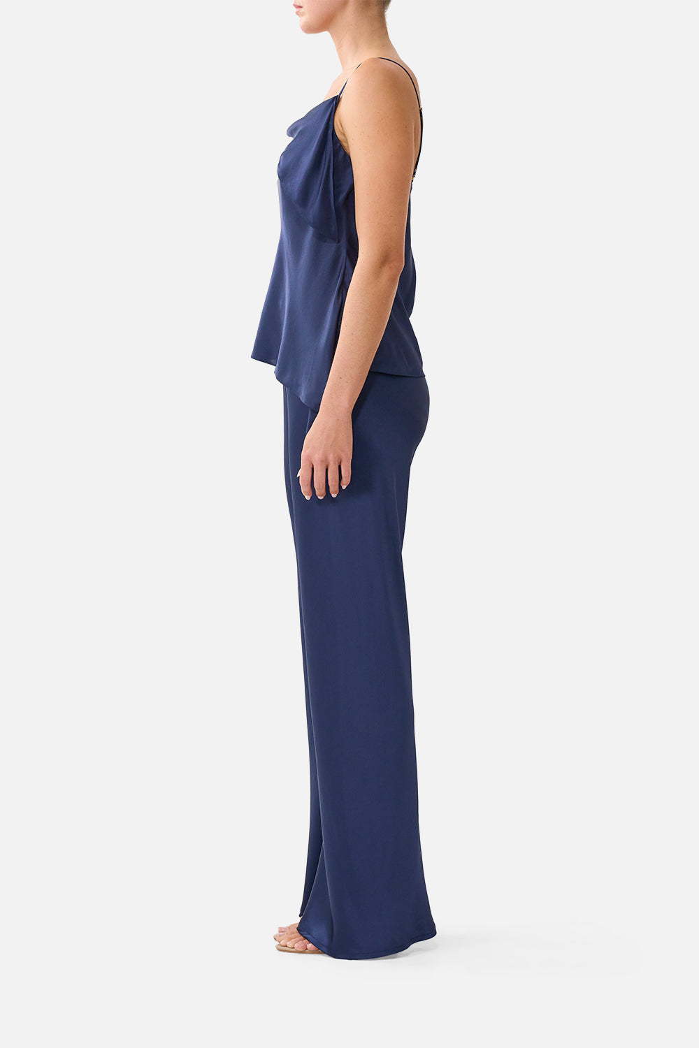 The CAMILLA Asymmetric Draped Top Silk Essentials in our Silk Essentials print.
