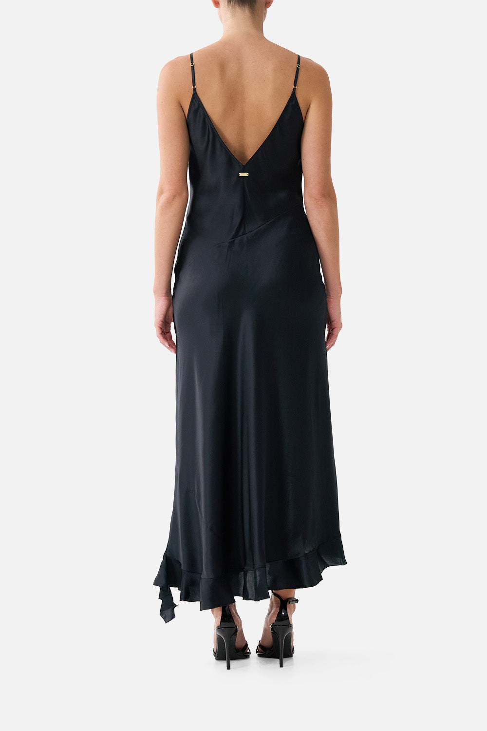 The CAMILLA BIAS SLIP DRESS WITH FRILL HEM SILK ESSENTIALS in our  print.