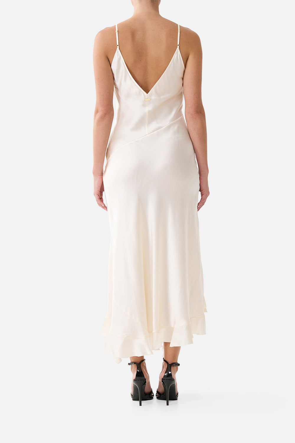 The CAMILLA Bias Slip Dress with Frill Hem Silk Essentials in our Silk Essentials print.