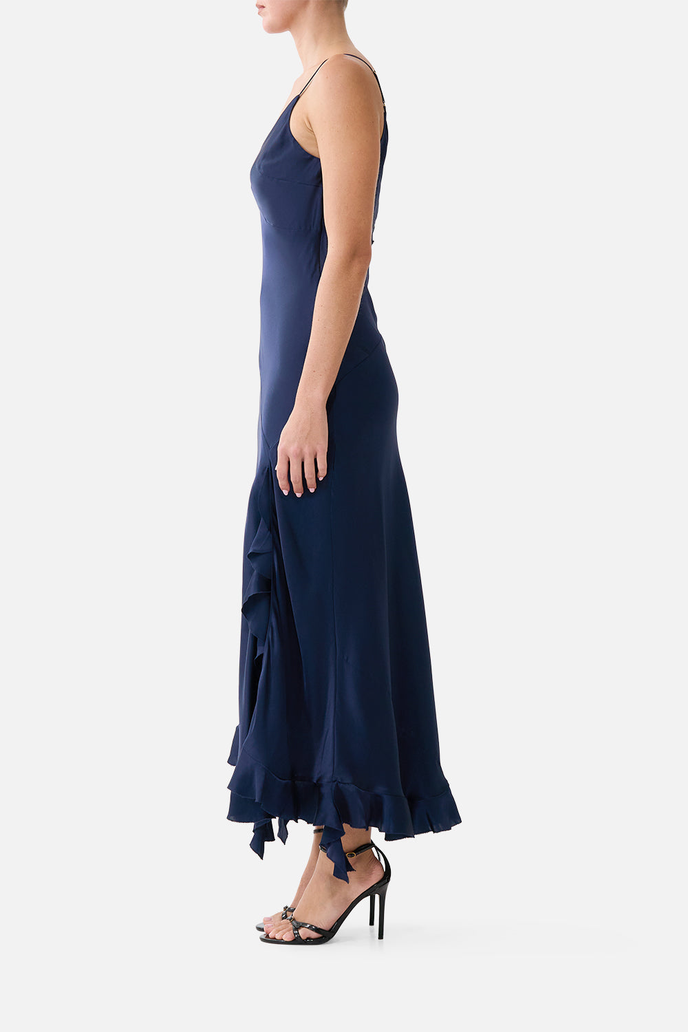 The CAMILLA Bias Slip Dress with Frill Hem Silk Essentials in our Silk Essentials print.