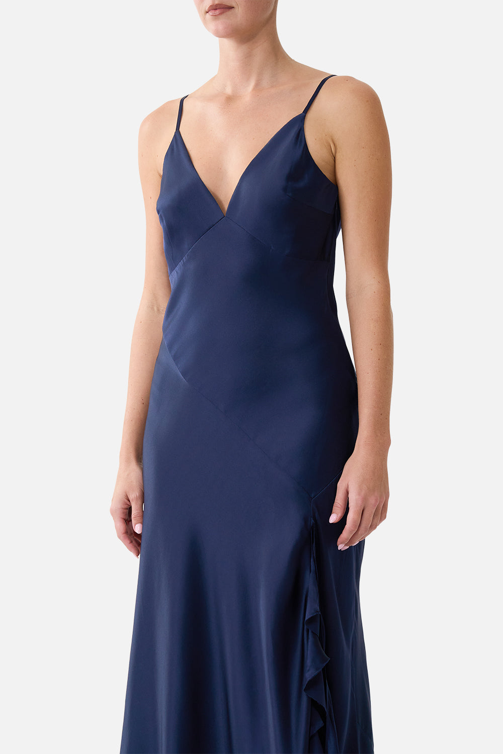 The CAMILLA Bias Slip Dress with Frill Hem Silk Essentials in our Silk Essentials print.