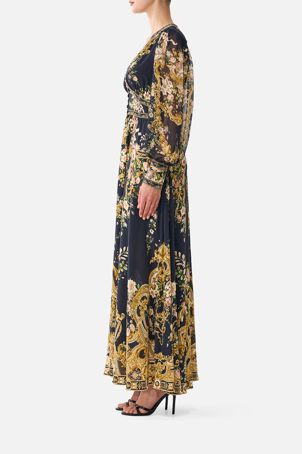 SHAPED WAIST V-NECK MAXI DRESS VERSAILLES OR DIE