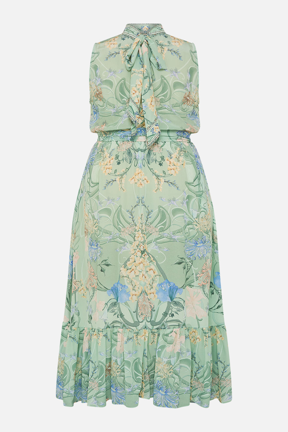CAMILLA green necktie dress with elasticated waist in Dreaming In Dutch print.