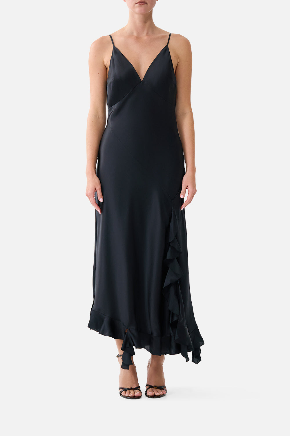 The CAMILLA Bias Slip Dress with Frill Hem Silk Essentials in our Silk Essentials print.