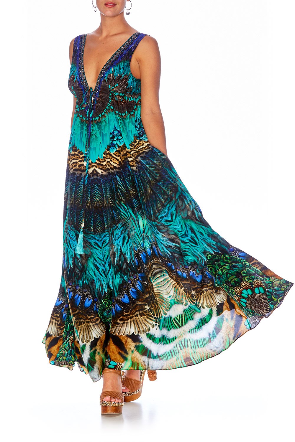 THE CREATOR LONG V-NECK DRAWSTRING DRESS