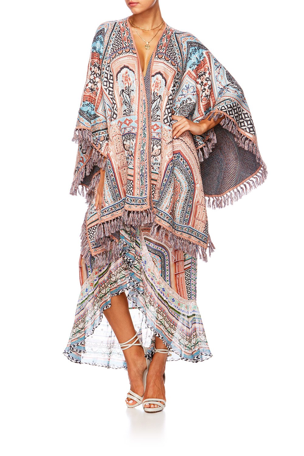 CAMILLA LADY LAKE KNITTED PONCHO W FRINGING