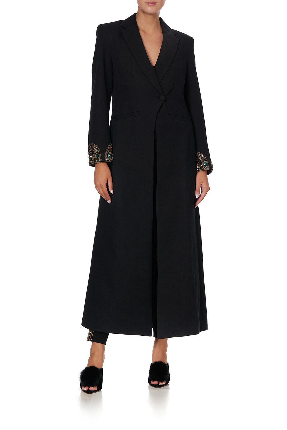 BLACK EMBELLISHED CUFF COAT BLACK