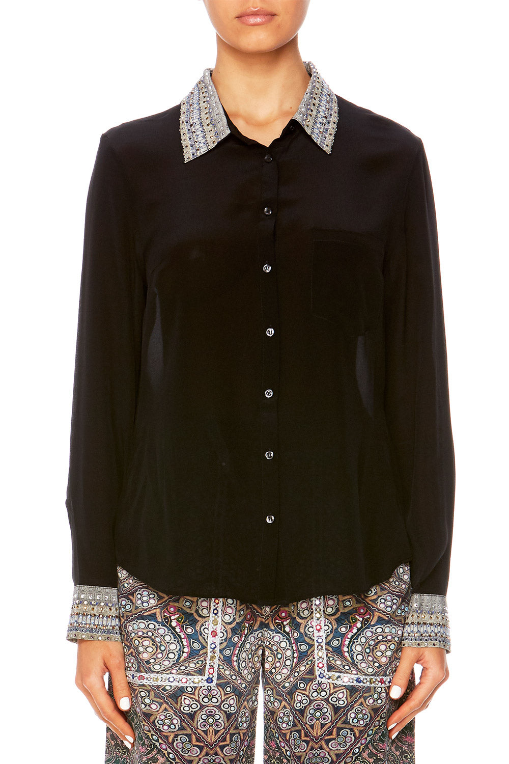 BLACK CROSS OVER BLOUSE W COLLAR