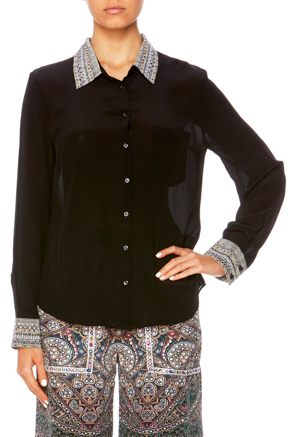 BLACK CROSS OVER BLOUSE W COLLAR