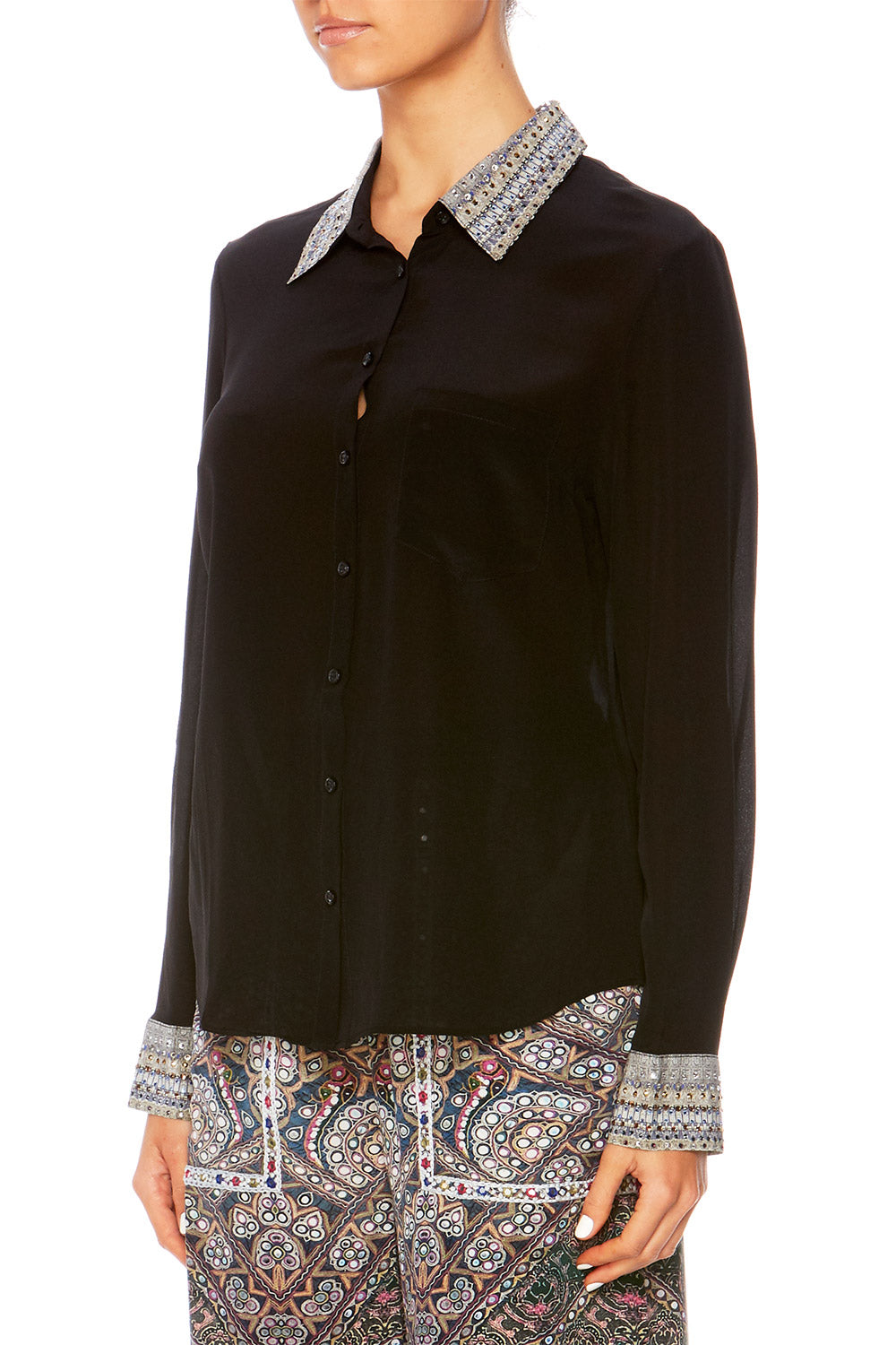 BLACK CROSS OVER BLOUSE W COLLAR