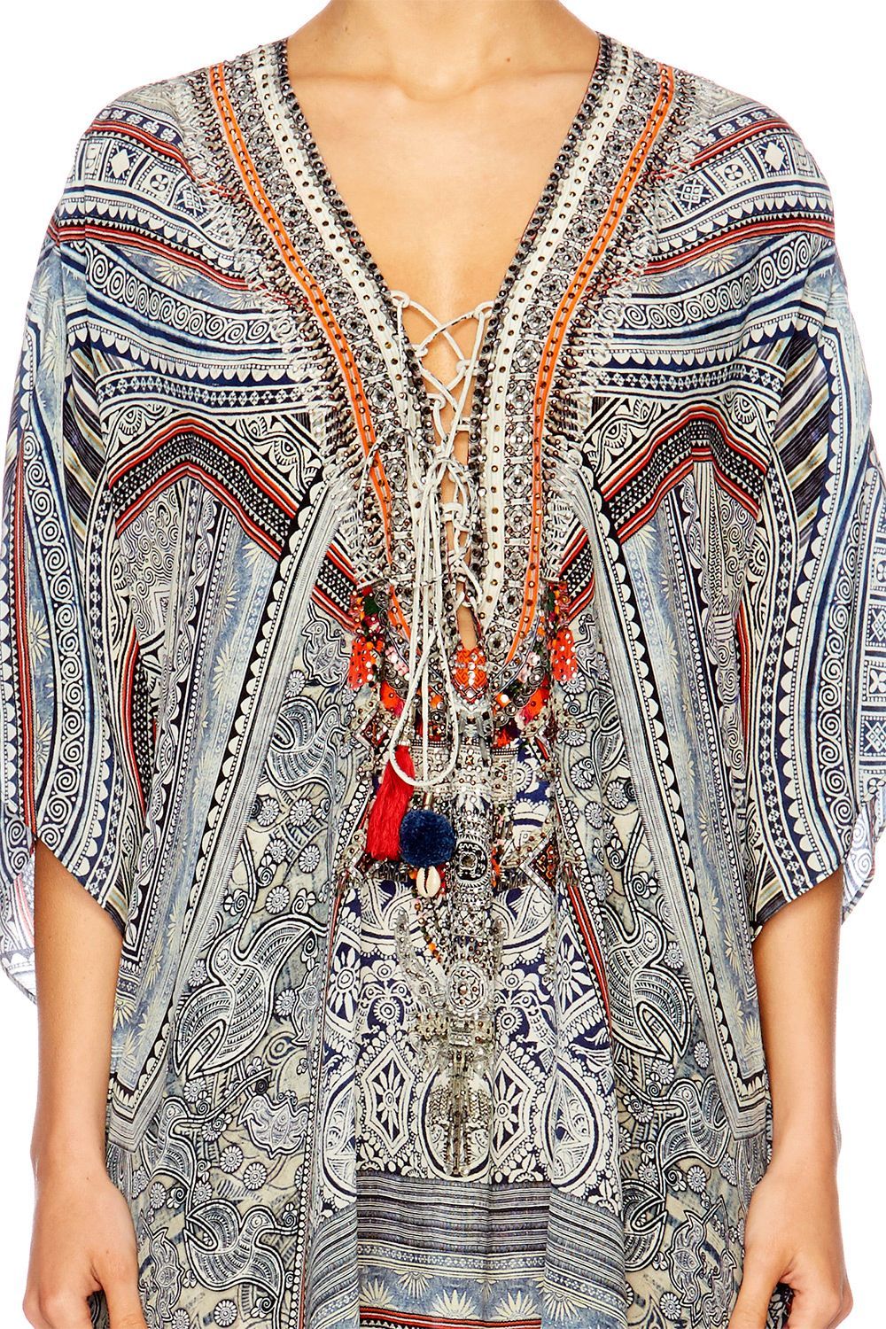 ANTIQUE BATIK SHORT LACE UP KAFTAN