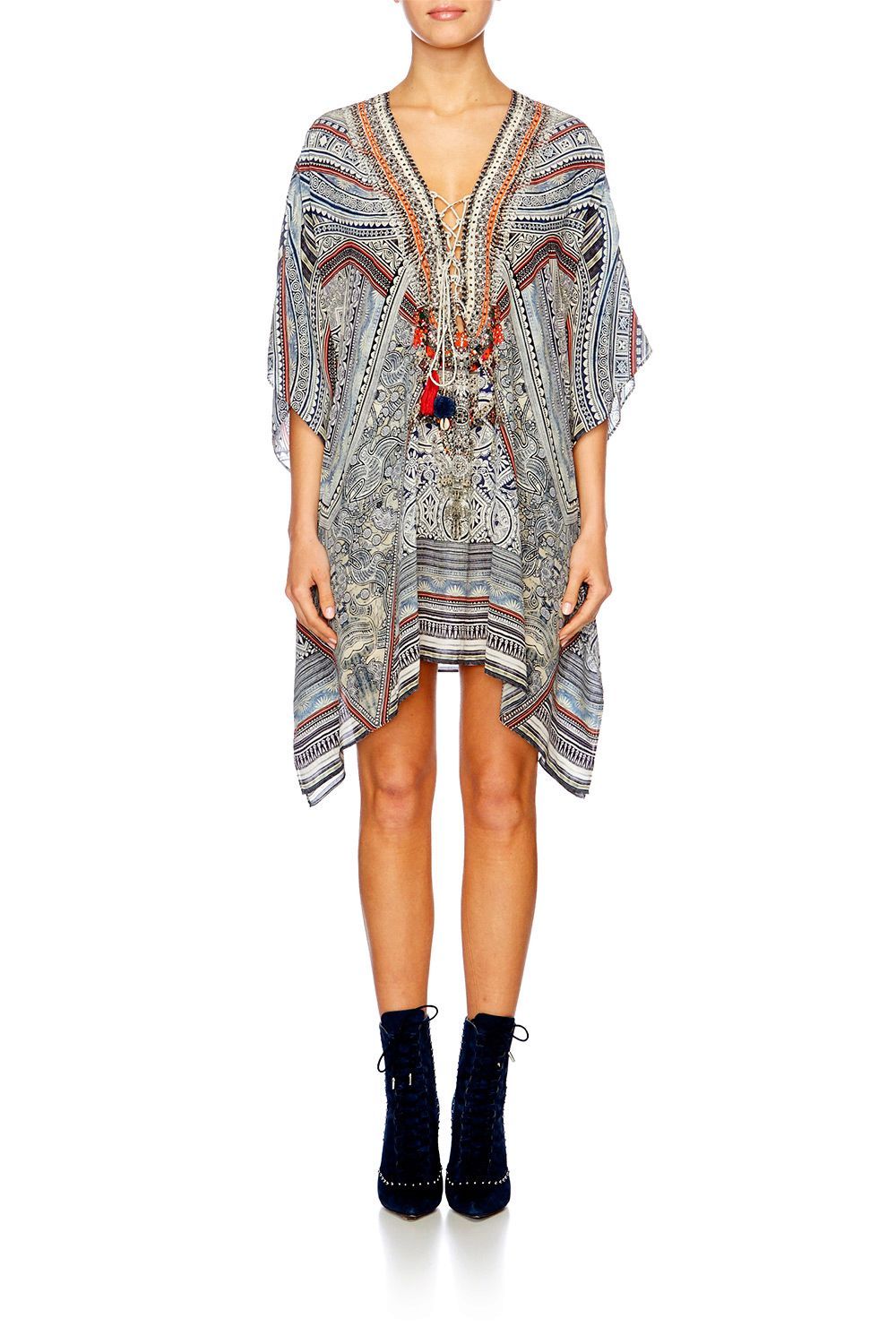 ANTIQUE BATIK SHORT LACE UP KAFTAN