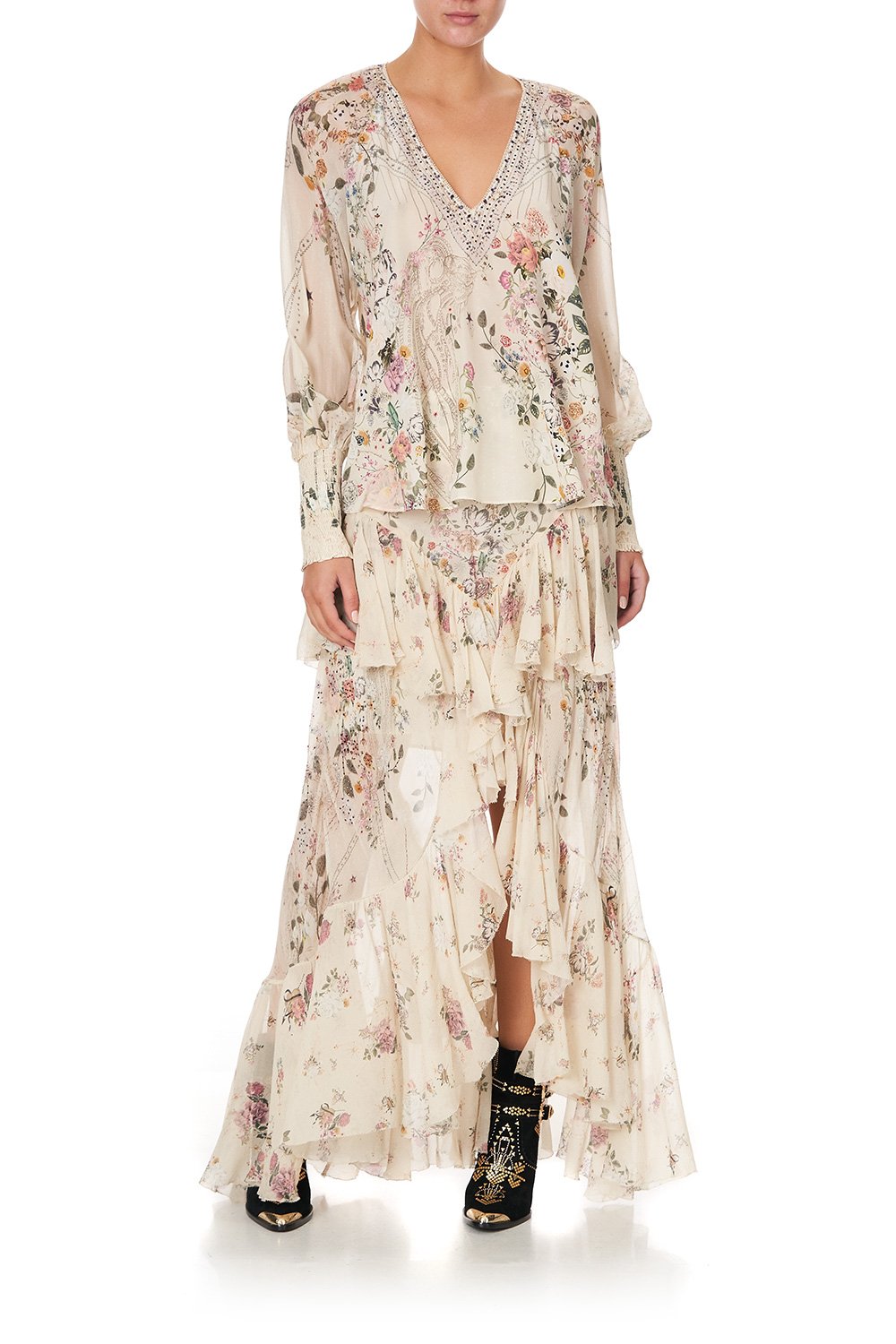 SHIRRED CUFF BLOUSE PHOENIX FLOWER