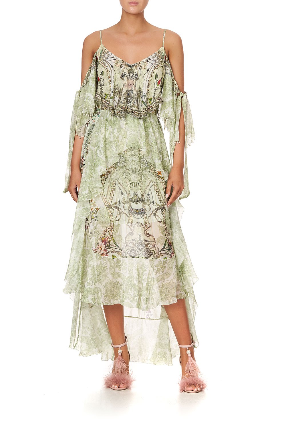 RUFFLE DRESS WITH TIE SLEEVE BRICK LANE BEAUTY