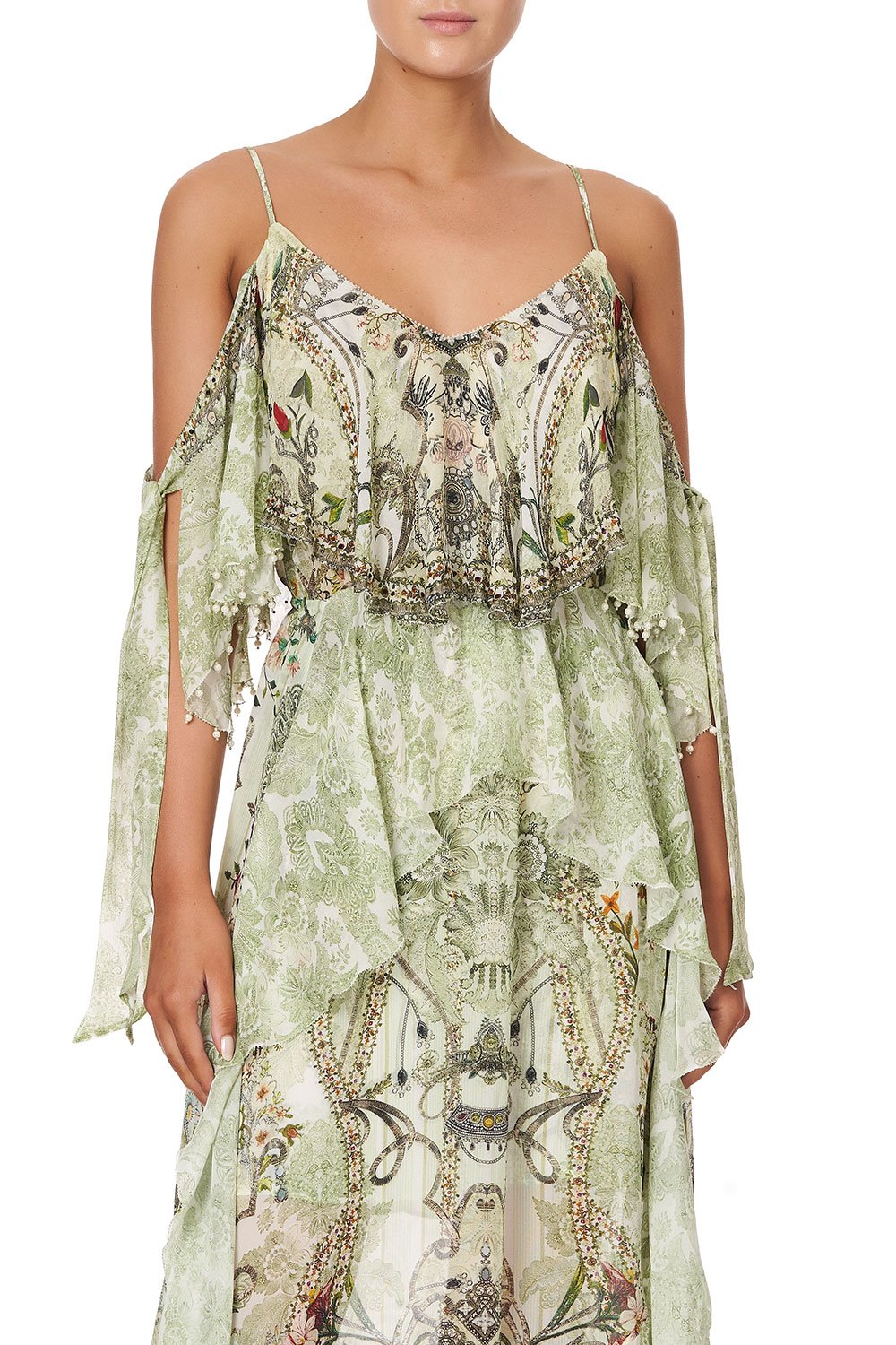 RUFFLE DRESS WITH TIE SLEEVE BRICK LANE BEAUTY