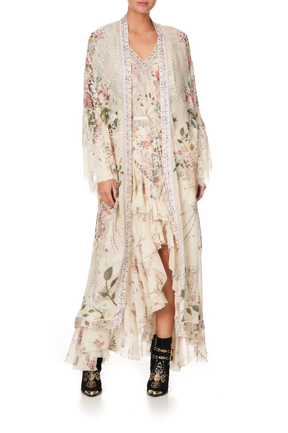 LONG ROBE WITH BACK PANEL PHOENIX FLOWER