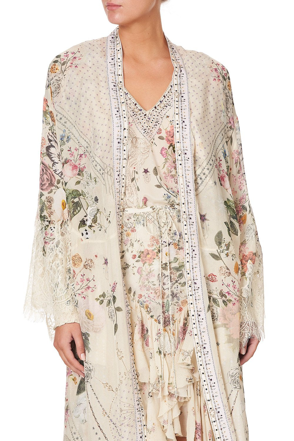 LONG ROBE WITH BACK PANEL PHOENIX FLOWER