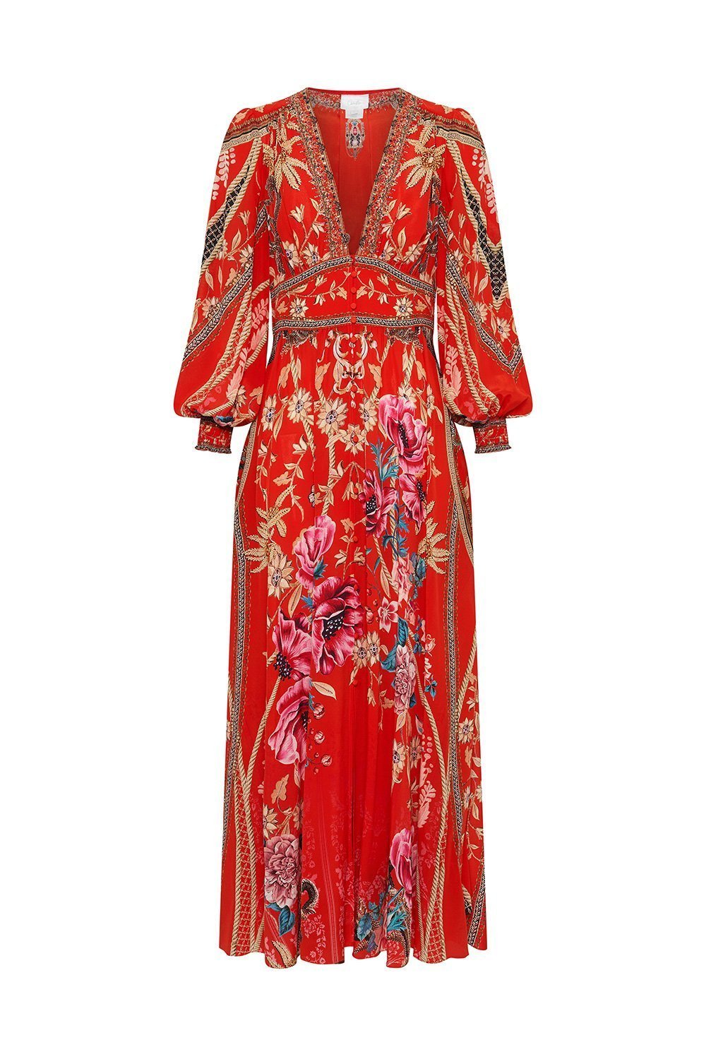 BUTTON DRESS WITH SHAPED WAISTBAND AND THE QUEEN WORE RED