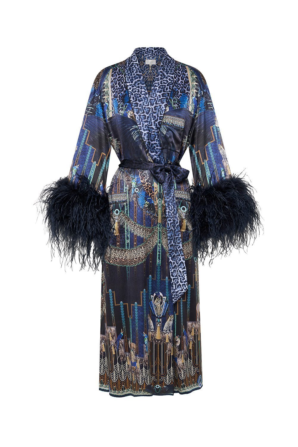 LONG ROBE WITH FLARED SLEEVE DRIPPING IN DECO