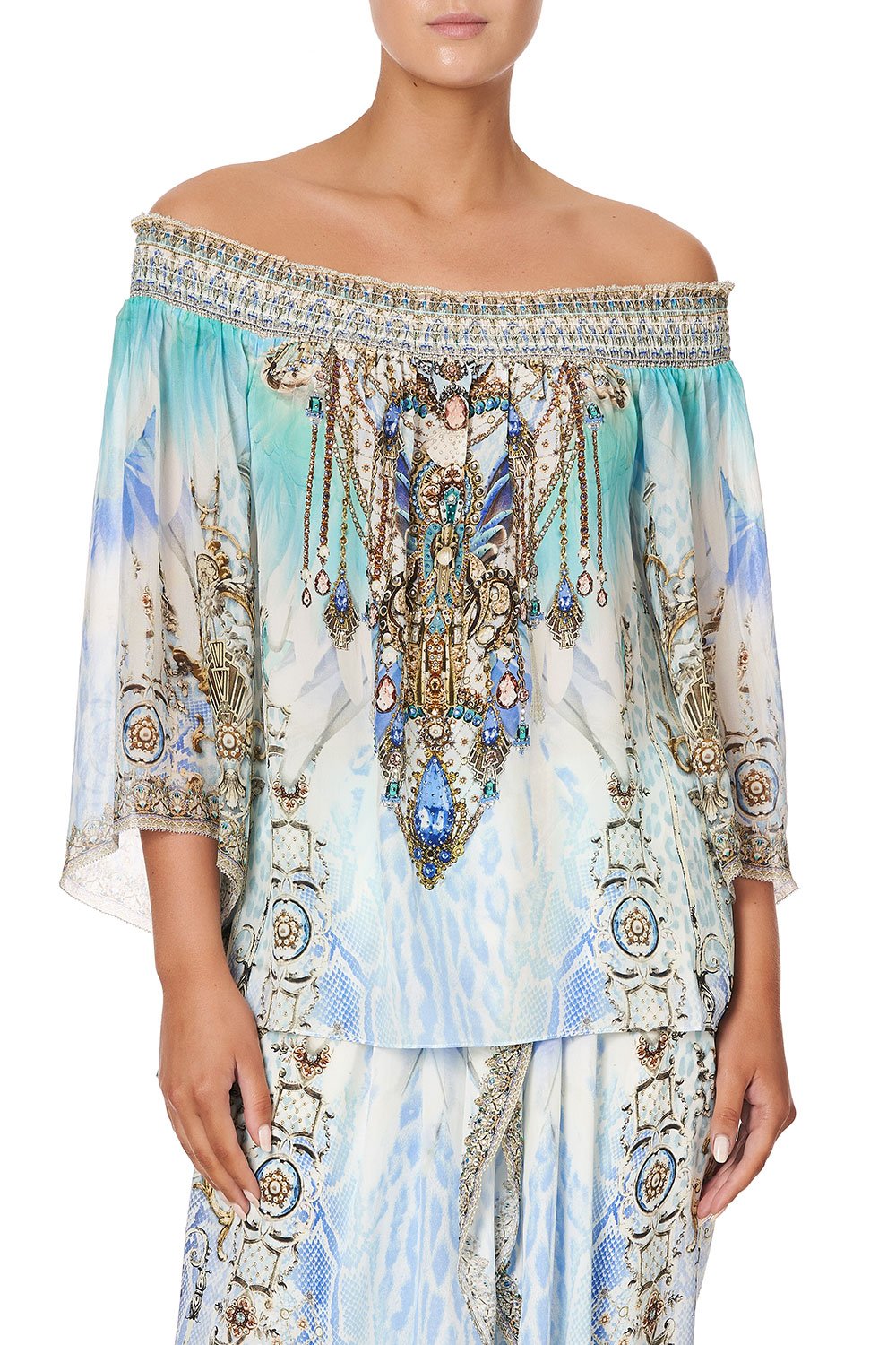 OFF SHOULDER SHIRRED BLOUSE GATSBYS GIRL