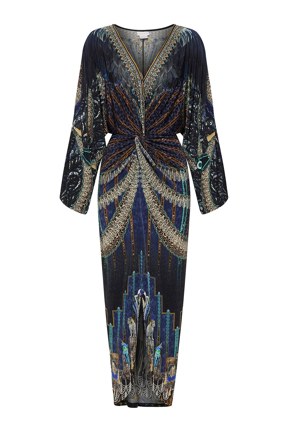 LONG SPLIT FRONT TWIST DRESS DRIPPING IN DECO