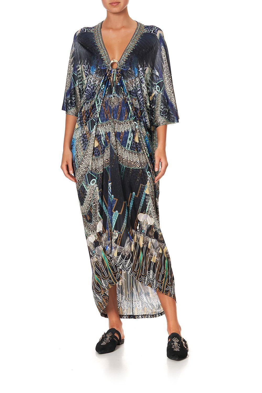 METAL RING JERSEY KAFTAN DRIPPING IN DECO
