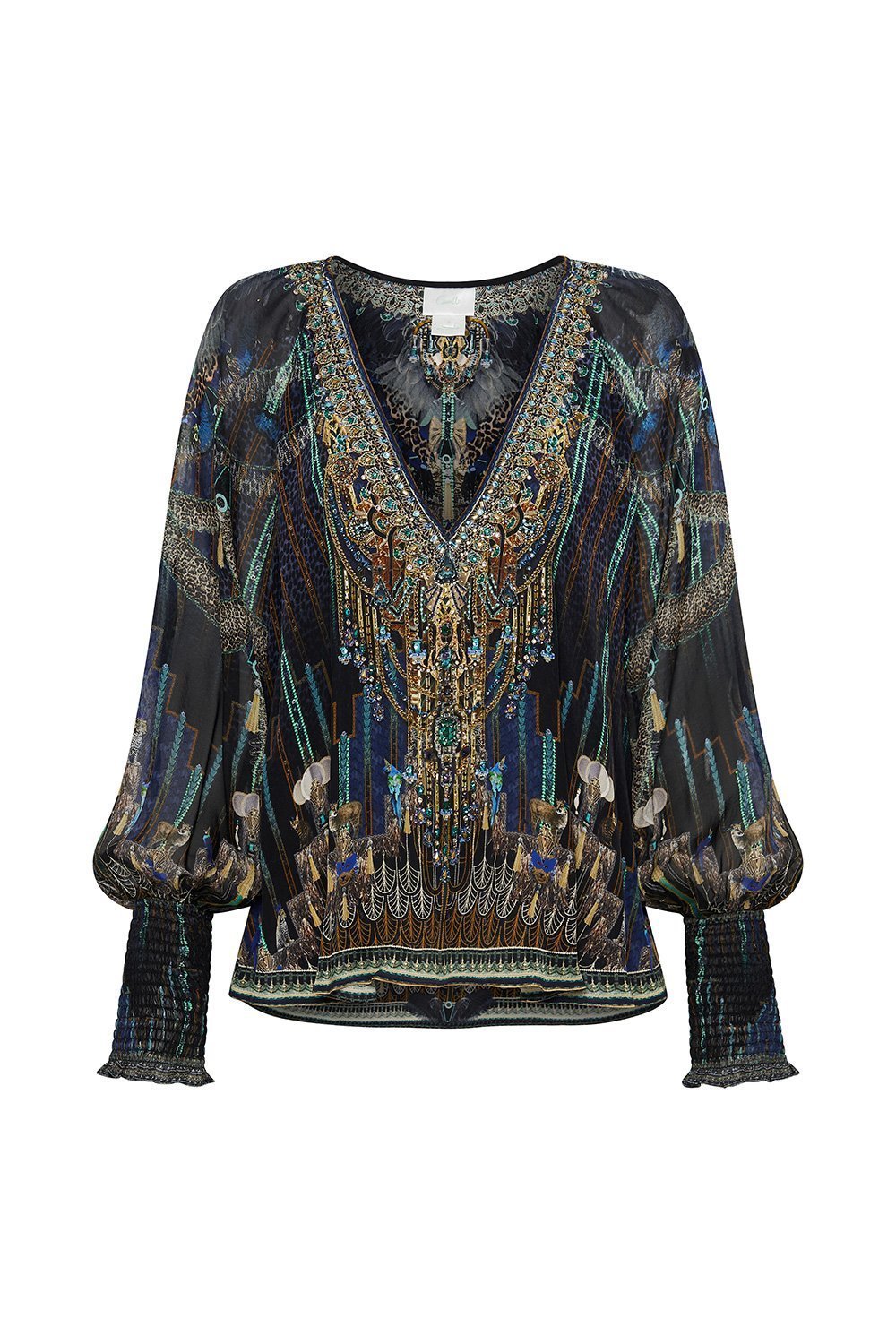 SHIRRED CUFF BLOUSE DRIPPING IN DECO