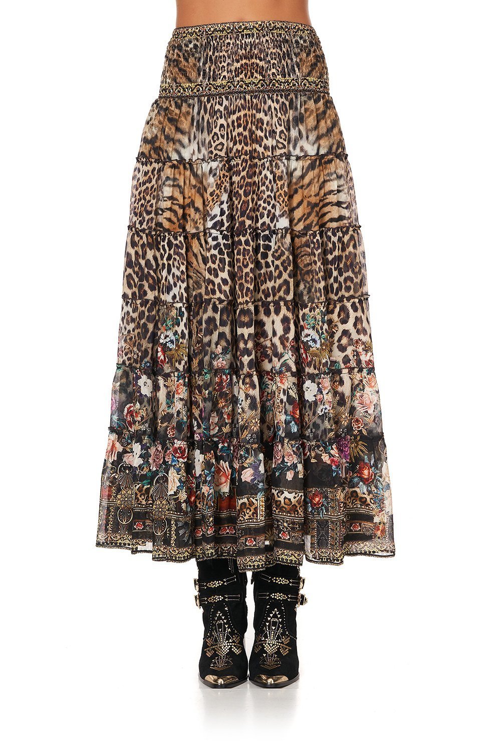 SHIRRED WAIST TIERED CIRCLE SKIRT CALL OF THE CATHEDRAL