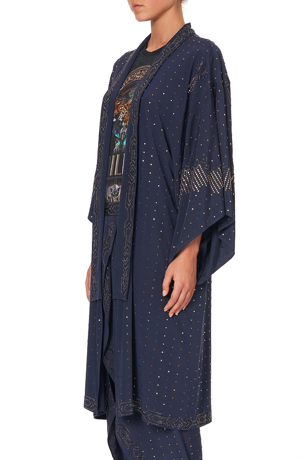 MID LENGTH KIMONO COAT LUXE NAVY