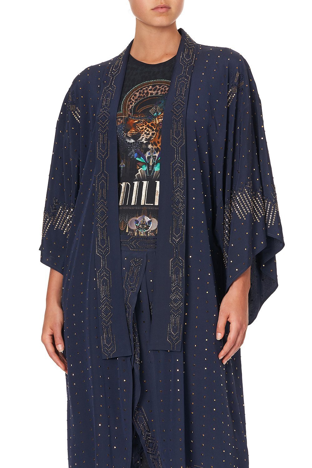 MID LENGTH KIMONO COAT LUXE NAVY