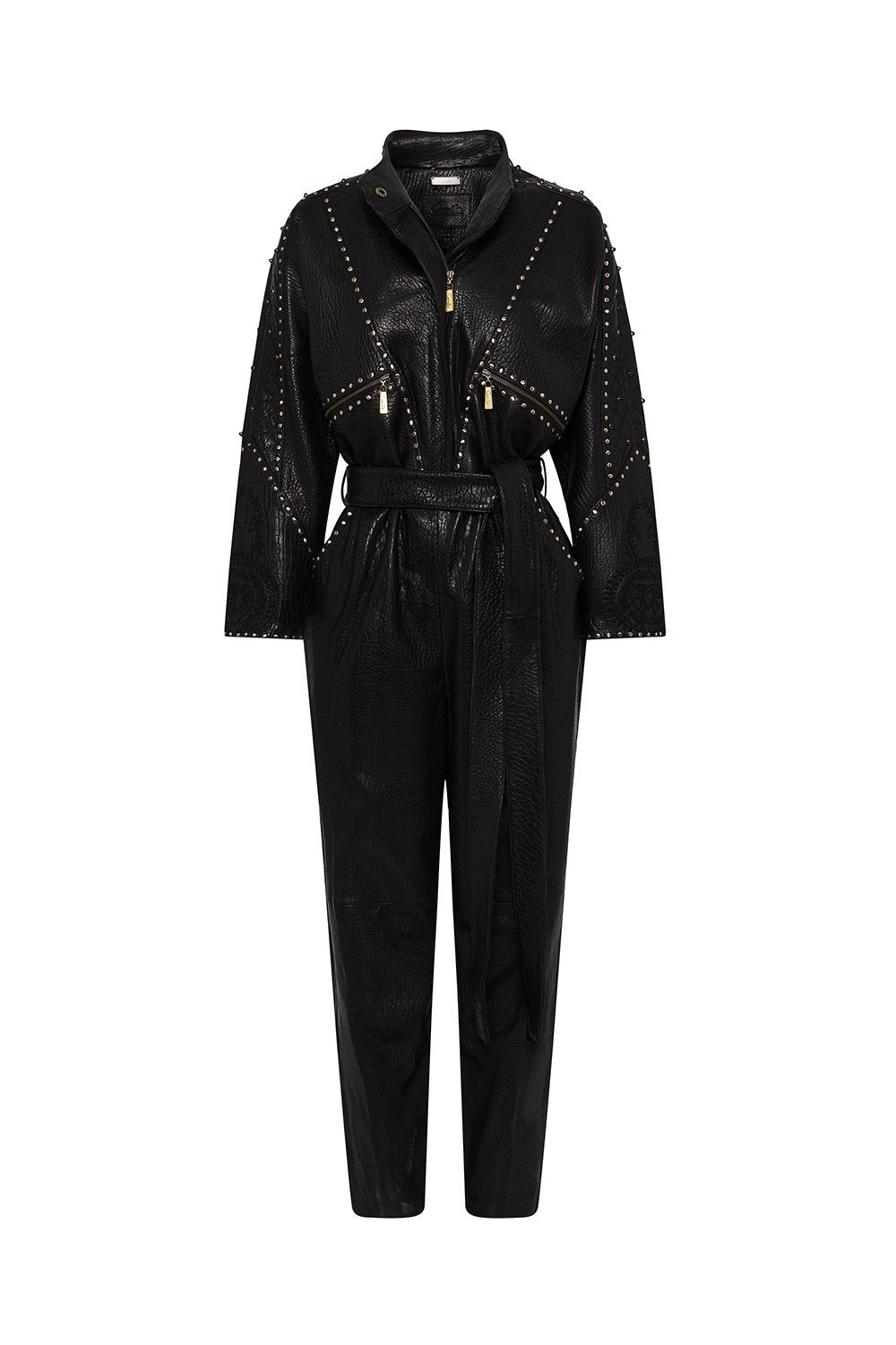 ZIP FRONT PANEL LEATHER JUMPSUIT LEATHER