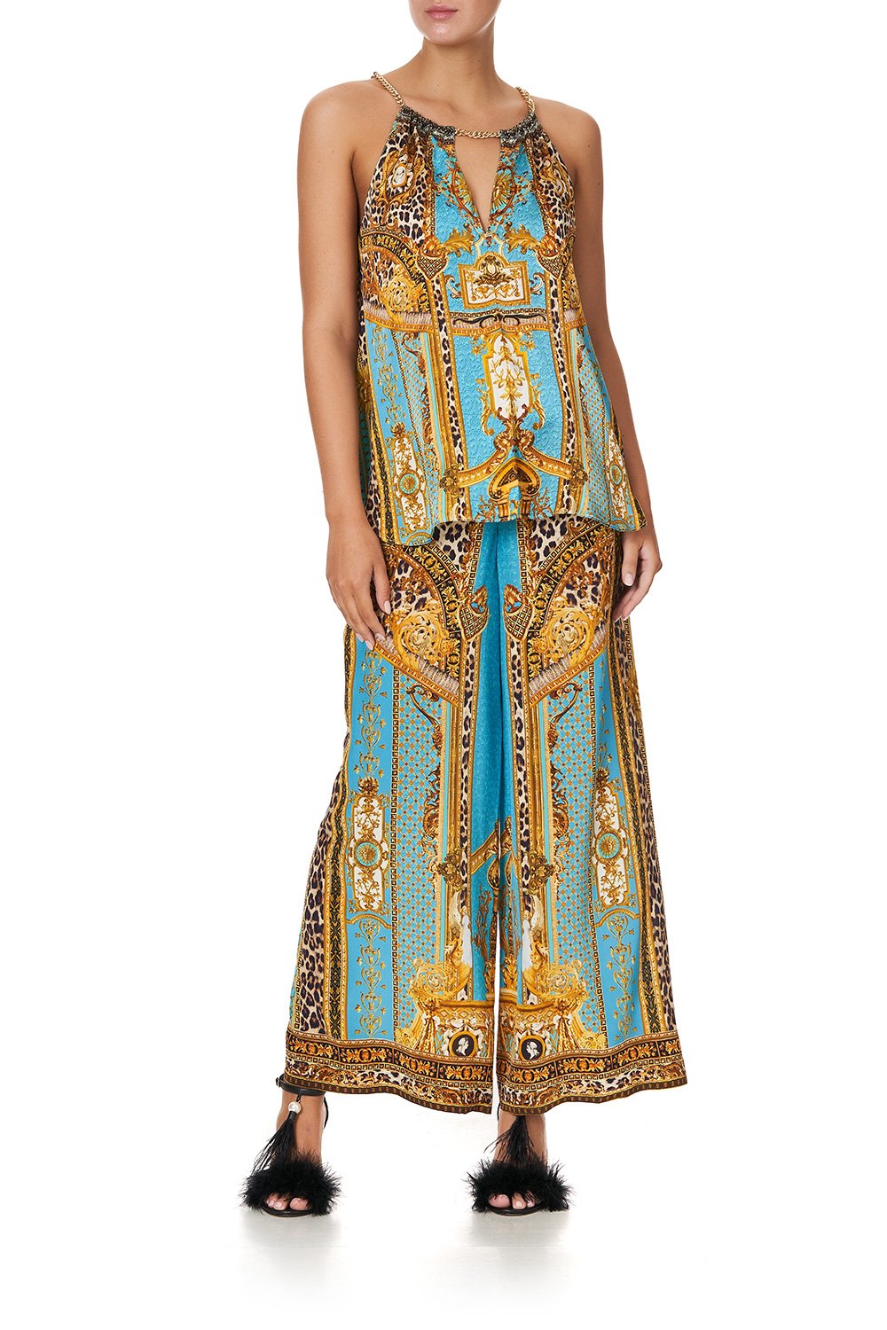 FLARED CAMI WITH NECK TIE DRIPPING IN DECADENCE