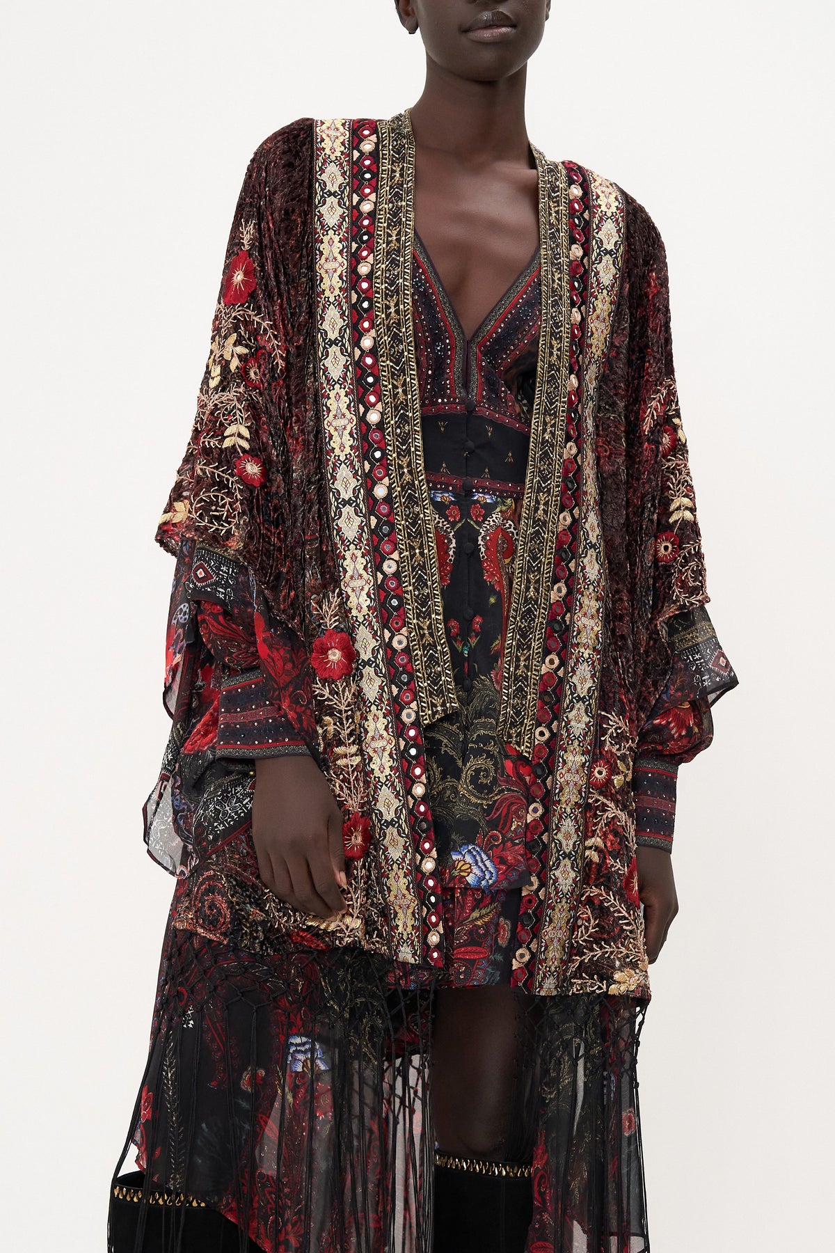 KIMONO WITH LONG UNDERLAYER WOODSTOCK ROCK