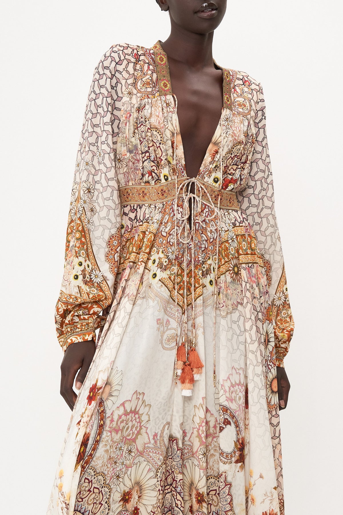 PEASANT DRESS WITH TIE FRONT HEART OF A HIPPIE