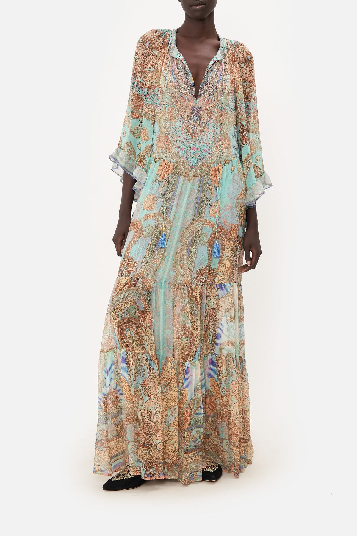 WIDE SLEEVE GATHERED DRESS MAKE LOVE NOT WAR