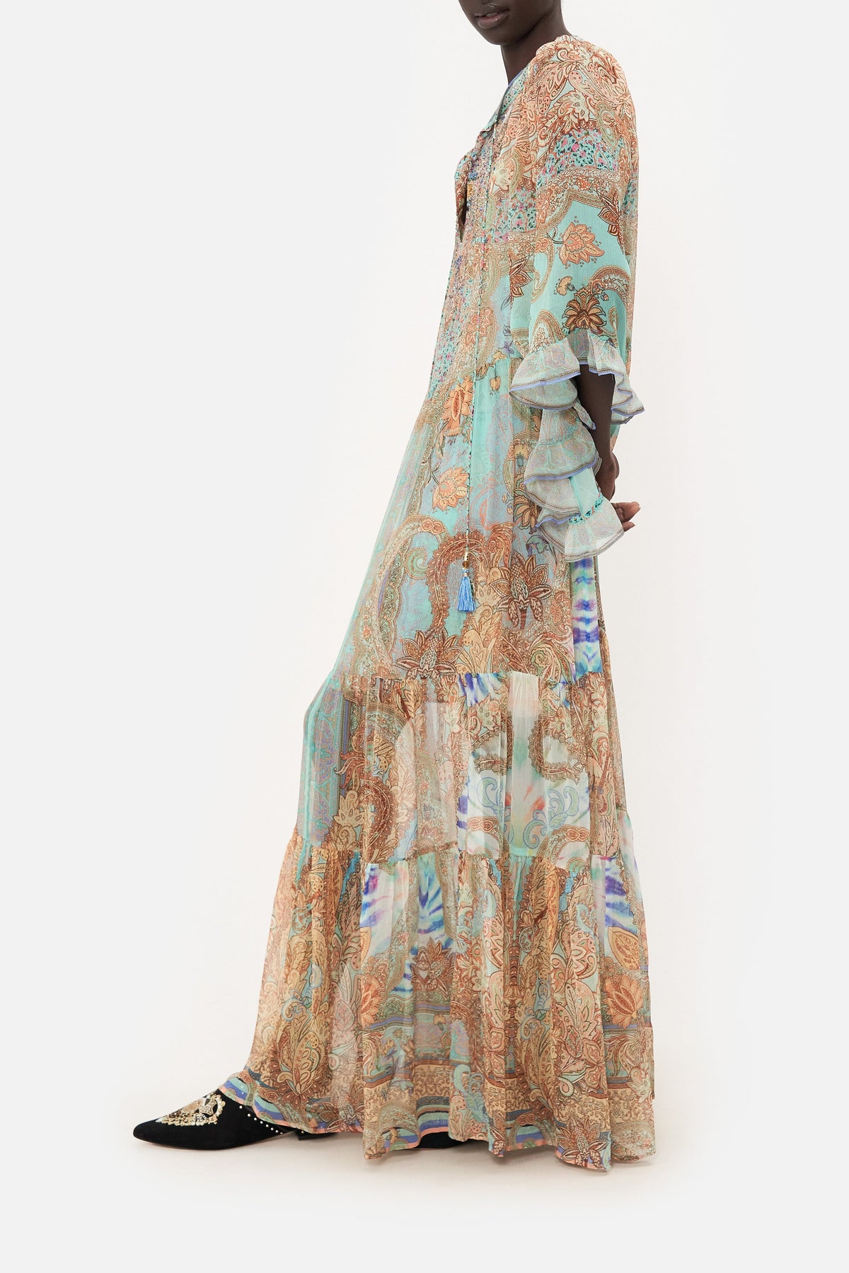 WIDE SLEEVE GATHERED DRESS MAKE LOVE NOT WAR